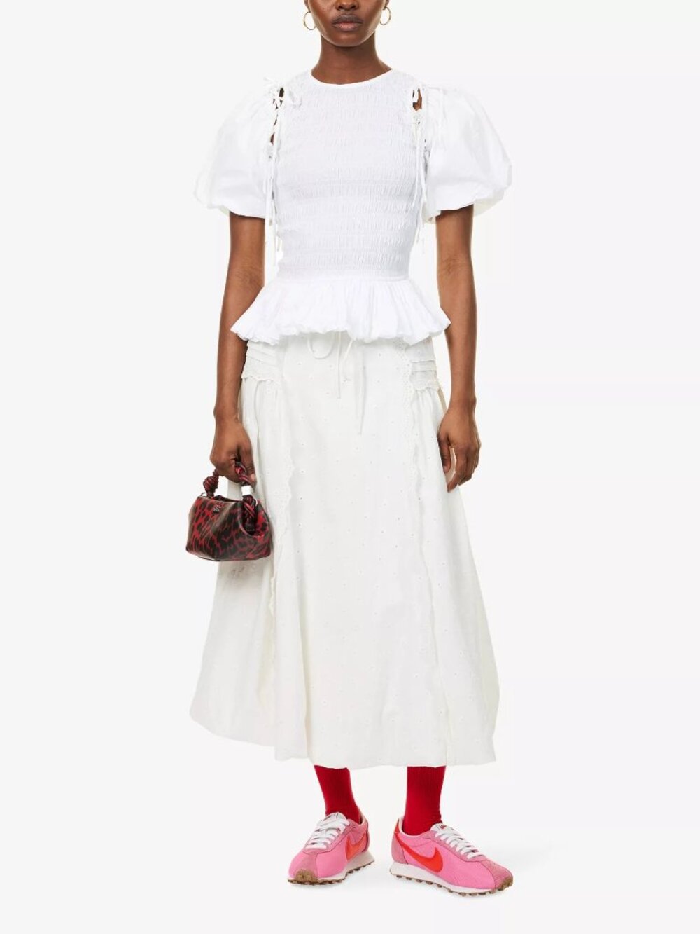 DAMSON MADDER Eyelet Puff Midi Skirt Cotton White 12
